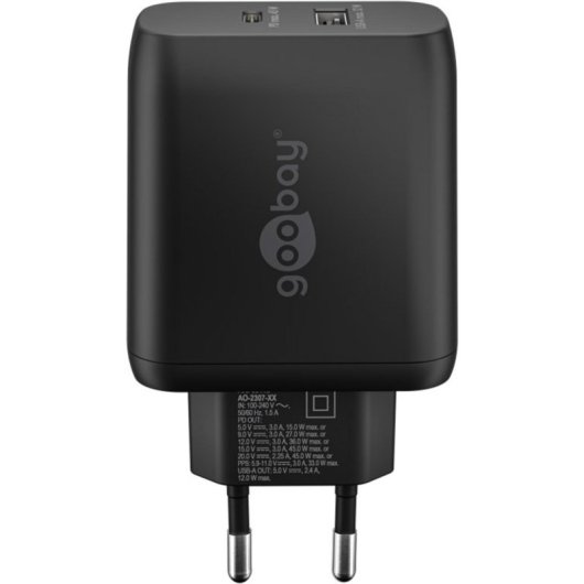 Cargador USB-C Goobay 65411 45W PD Doble Puerto Protección Avanzada Negro