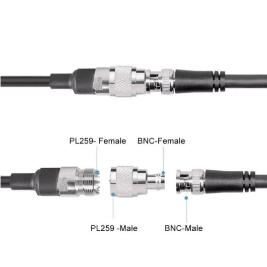 Adaptador UHF PL259 Macho a BNC Hembra Plateado Cumple RoHS 15g