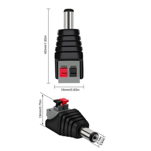 Conector DC macho Goobay 76748 5.5 x 2.1 mm Terminal Block 2-pin Negro Alta Compatibilidad