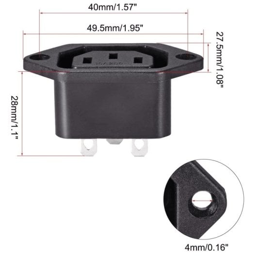 Conector De Alimentacion C13 Ac Hembra  Negro 10 A