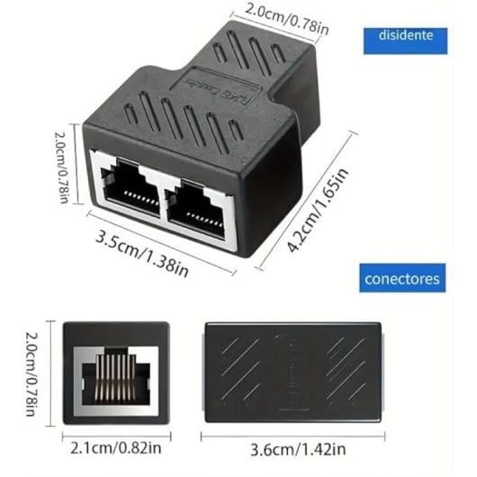 Adaptador Divisor De Red 1 Rj45 A 2rj45  Negro