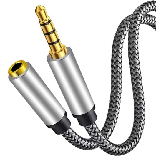 Cable Alargador Audio Textil 4 Pin Jack 3.5 Mm 5 M Plateado