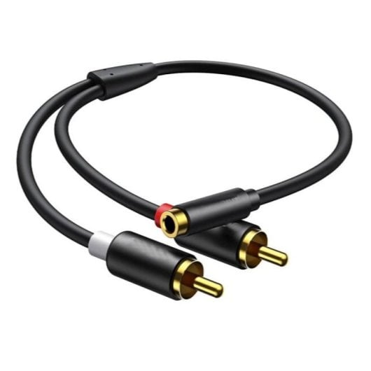 Cable De Audio Estereo 2x Rca Macho A Jack 3.5 Hembra Nylon 30 Cm Negro