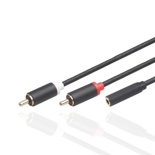 Cable De Audio Estereo 2x Rca Macho A Jack 3.5 Hembra Nylon 30 Cm Negro