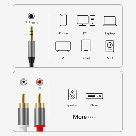 Cable Audio Estereo Jack 3.5 Macho - 2x Rca Macho Pro 2 M Negro