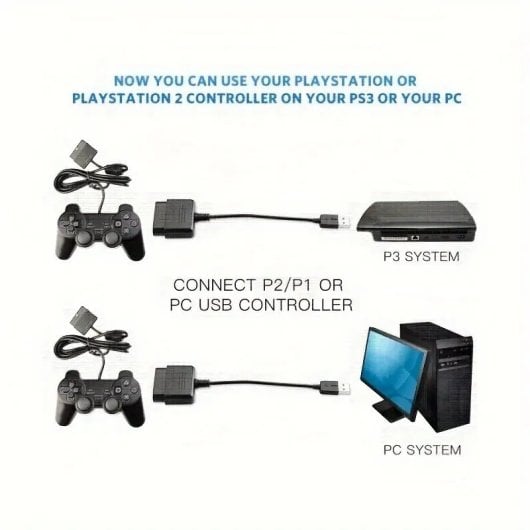 Adaptador Conversor Para Mando De Ps1 Ps2 A Ps3 O Pc  Negro