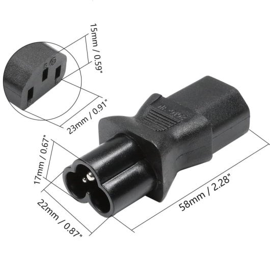 Adaptador Alimentacion C13 Hembra A C6 Macho  Negro