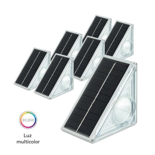 Garza - Conjunto De 6 Luces Solares Triangulares Para Escaleras Con Iluminación Multicolor Y Sensor Crepuscular, Ip65, R
