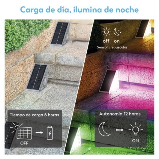 Garza - Conjunto De 6 Luces Solares Triangulares Para Escaleras Con Iluminación Multicolor Y Sensor Crepuscular, Ip65, R