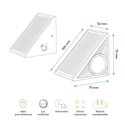 Garza - Conjunto De 6 Luces Solares Triangulares Para Escaleras Con Iluminación Multicolor Y Sensor Crepuscular, Ip65, R