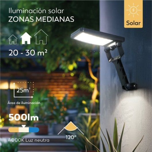 Aplique Solar Led Garza 4000k Para Exterior Con Sensor De Movimiento Y 3 Modos De Iluminación, Cobertura De 25m², Resist