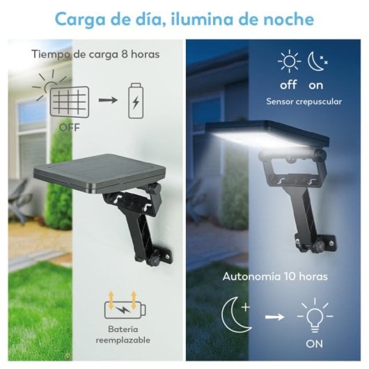 Aplique Solar Led Garza 4000k Para Exterior Con Sensor De Movimiento Y 3 Modos De Iluminación, Cobertura De 25m², Resist