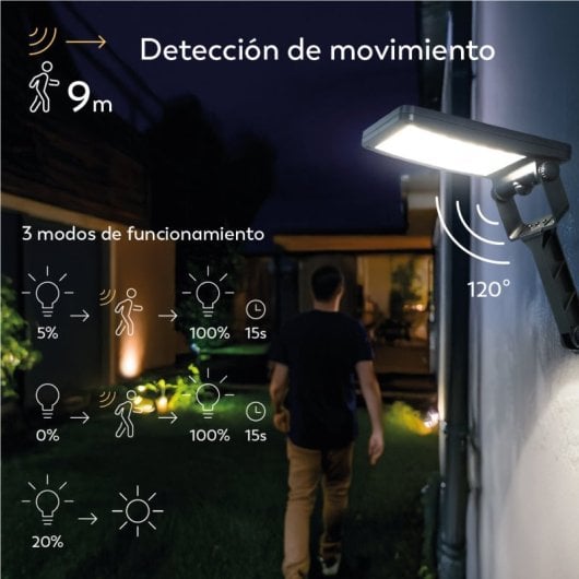 Aplique Solar Led Garza 4000k Para Exterior Con Sensor De Movimiento Y 3 Modos De Iluminación, Cobertura De 25m², Resist