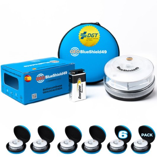 Garza Geoblueshield49: Kit De 6 Luces De Emergencia Para Coche Homologadas Dgt V16.3 Con Estuche Y Batería Energizer 9v