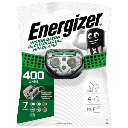 Lanterna de cabeça recarregável Energizer de 400 lúmens para aventura e campismo