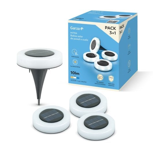 Pack De 3+1 Balizas Solares Led Garza Con Luz Neutra De 4000k Y Sensor Crepuscular