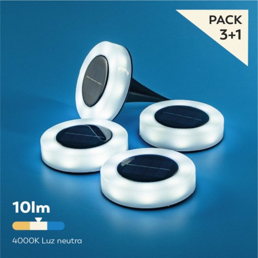 Pack De 3+1 Balizas Solares Led Garza Con Luz Neutra De 4000k Y Sensor Crepuscular