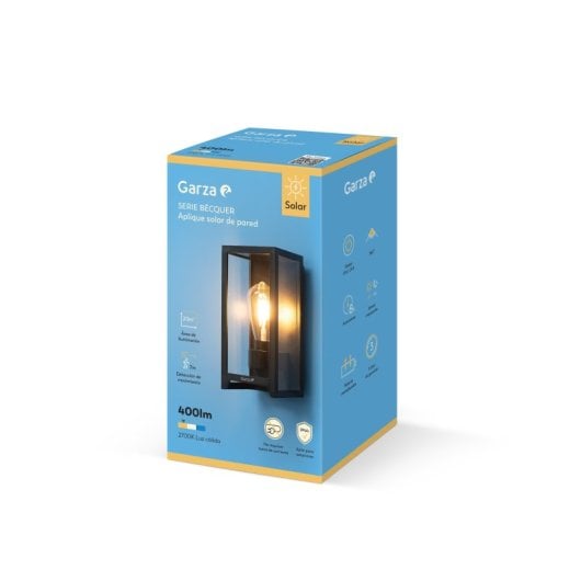 Aplique De Exterior Solar Led Vintage Garza - Iluminación Eficiente De 400lm Con Sensor De Movimiento Y Autonomía De 8 H