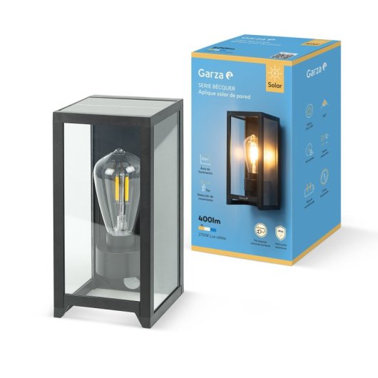 Aplique De Exterior Solar Led Vintage Garza - Iluminación Eficiente De 400lm Con Sensor De Movimiento Y Autonomía De 8 H