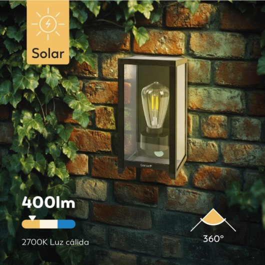 Aplique De Exterior Solar Led Vintage Garza - Iluminación Eficiente De 400lm Con Sensor De Movimiento Y Autonomía De 8 H