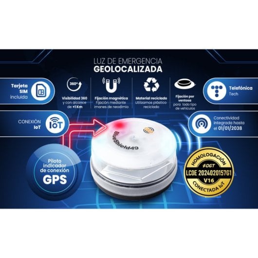 Luces De Emergencia Geoblueshield49/garza Con Estuche Y Batería Energizer 9v - Homologadas Por La Dgt V16 3.0