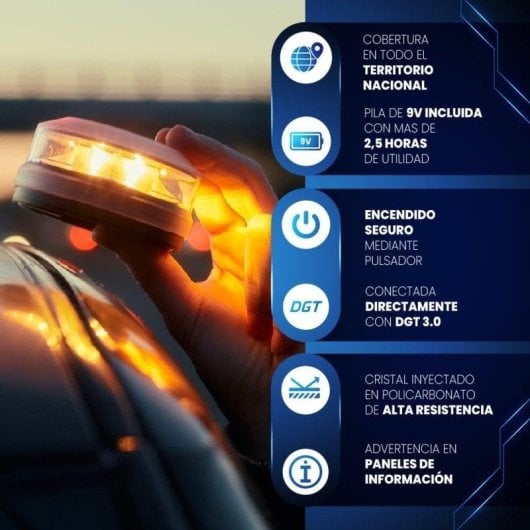 Luces de Emergencia Garza GeoBlueshield49 con Estuche y Batería Energizer 9V Homologadas DGT V16 3.0