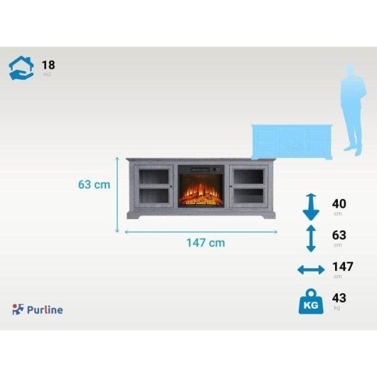 Chimenea Eléctrica Con Mueble Aparador Rustico Color Gris