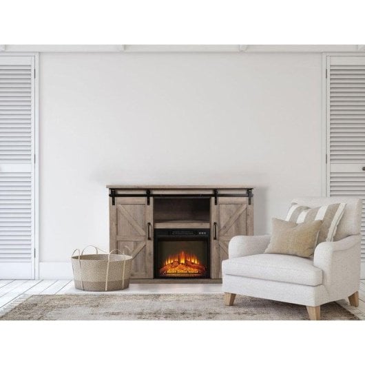 Chimenea Eléctrica Con Mueble Aparador Rustico  2000w