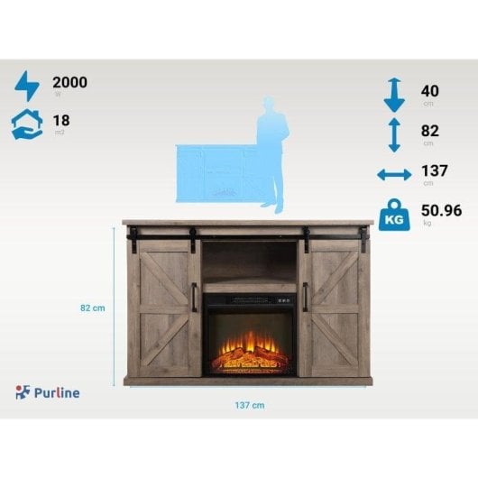 Chimenea Eléctrica Con Mueble Aparador Rustico  2000w