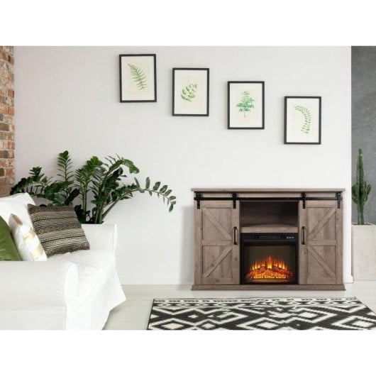 Chimenea Eléctrica Con Mueble Aparador Rustico  2000w