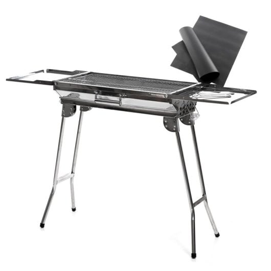 Innovagoods Ig827755 Pack Barbacoa Plegable De Acero Inoxidable Para Carbón Y Esterilla Para Horno Y Barbacoa 40 X 33 Cm