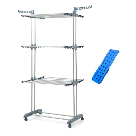 Innovagoods Ig827809 Pack Tendedero Plegable Vertical Con Ruedas Y Doblador De Ropa Azul 49-62 X 175 X 73 Cm
