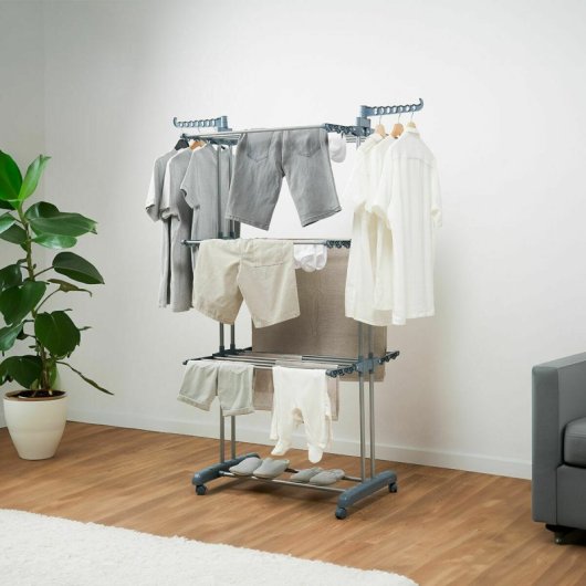 Innovagoods Ig827809 Pack Tendedero Plegable Vertical Con Ruedas Y Doblador De Ropa Azul 49-62 X 175 X 73 Cm