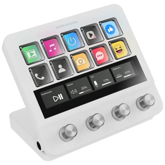 Mars Gaming MSD-PRO Deck de Controlo com 10 Teclas LCD, Painel Tátil, 4 Rodas e Animações Branco