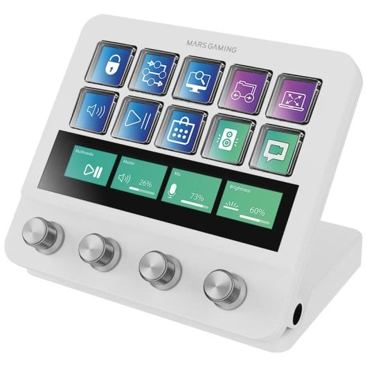 Mars Gaming MSD-PRO Deck de Controlo com 10 Teclas LCD, Painel Tátil, 4 Rodas e Animações Branco