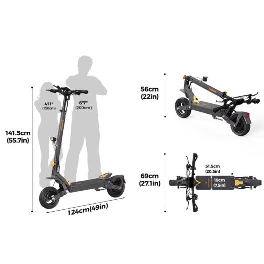 Ausom L1 Patinete Eléctrico 800w Negro Y Amarillo
