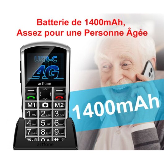 Móvil Básico Artfone A400 4g Teléfono Para Personas Mayores Con Botón Sos Oro