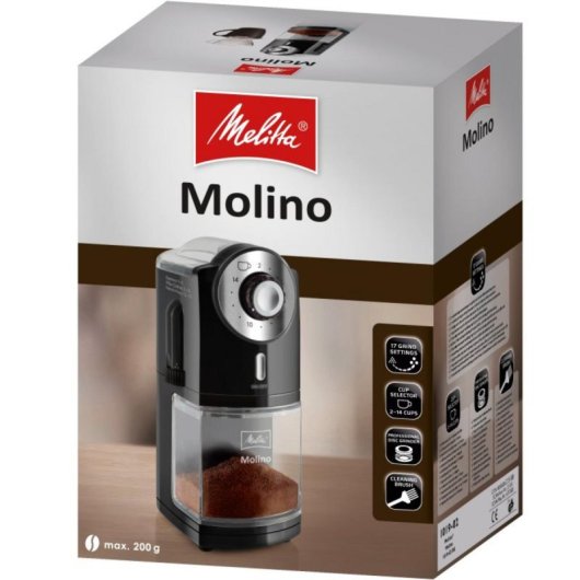 Moulin à café Melitta Molino 200g Acier Inoxydable 17 Options de Mouture