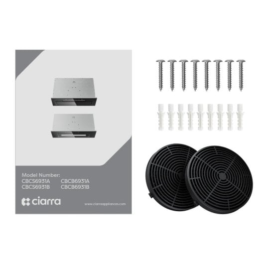 Ciarra Dunstabzugshaube, 60 cm, 460 m³/h, Umluft, mit Kohlefiltern (2 Stück), Handbewegungssteuerung, Schwarz, AWB6931B