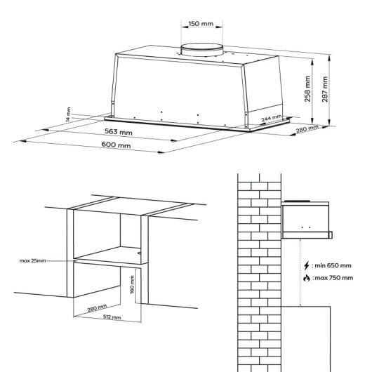 Ciarra Dunstabzugshaube, 60 cm, 460 m³/h, Umluft, mit Kohlefiltern (2 Stück), Handbewegungssteuerung, Schwarz, AWB6931B