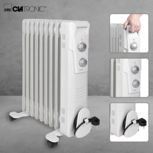 Radiador de aceite Clatronic RA 3736 9 varillas 2000W termostato ruedas seguridad compacto