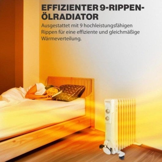 Ölradiator Clatronic RA 3736 9 Rippen 2000W Thermostat Rollen Sicherheit