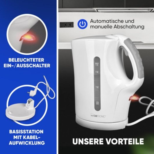 Bollitore Elettrico Clatronic WK 3819 WH 1,7L 2200W Senza Fili Bollitore Elettrico Clatronic WK 3819 WH 1,7L 2200W Senza Fili