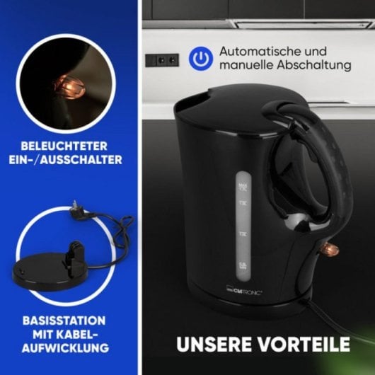 Bollitore Clatronic WK 3819 BK 1,7L 2200W Nero Senza Fili Bollitore Clatronic WK 3819 BK 1,7L 2200W Nero Senza Fili