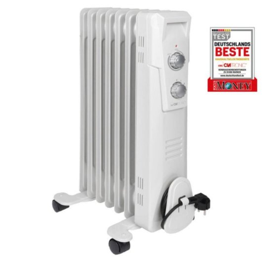 Radiador de aceite Clatronic RA 3735 7 varillas 1500W Blanco termostato ruedas seguridad