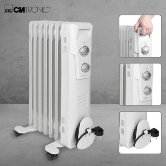 Radiador de aceite Clatronic RA 3735 7 varillas 1500W Blanco termostato ruedas seguridad