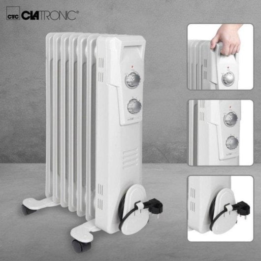 Ölradiator Clatronic RA 3735 1500W 7 Rippen Thermostat Überhitzungsschutz Rollen Weiß