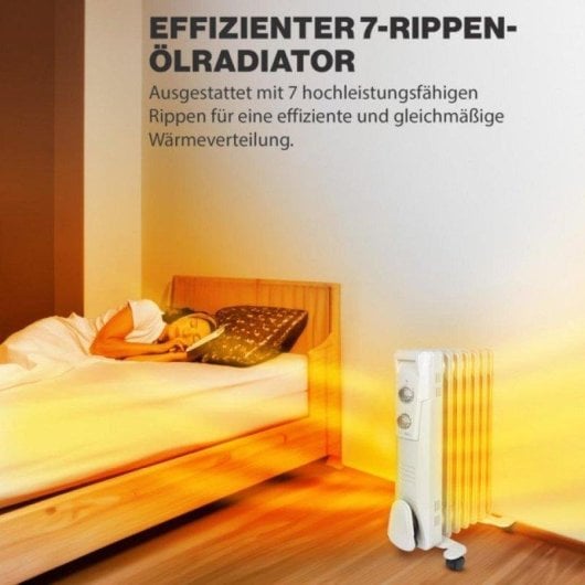 Ölradiator Clatronic RA 3735 1500W 7 Rippen Thermostat Überhitzungsschutz Rollen Weiß