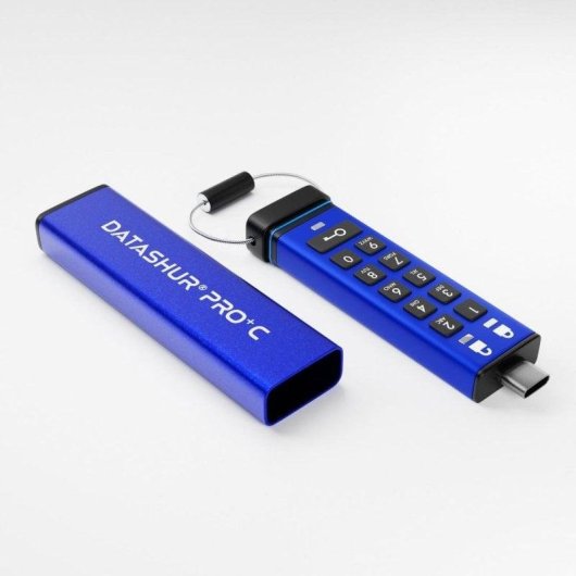 Pen USB iStorage datAshur PRO+C 128GB Criptografia AES 256bit FIPS 140-2 USB 3.2 Tipo C Azul