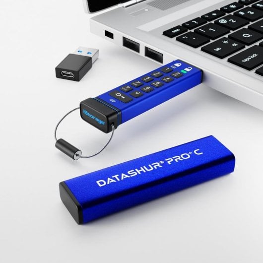 Pen USB iStorage datAshur PRO+C 128GB Criptografia AES 256bit FIPS 140-2 USB 3.2 Tipo C Azul